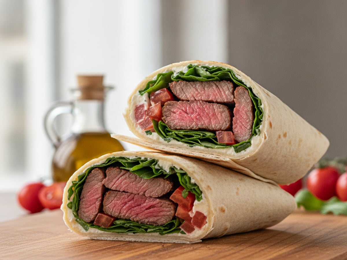 Balinese Wrap Beef — Seared beef, Philadelphia, rocket, cherry tomatoes, EVO oil